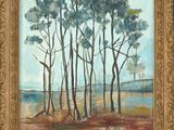 un tableau représentant un groupe d'arbres dans un champ