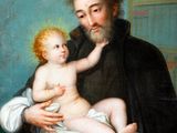 an image of a painting of a man holding a baby