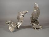 pair of antique silver plated rooster figurines
