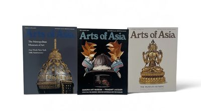 three books of art and crafts of asia on a white background