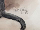 a drawing of a cat sitting on a table