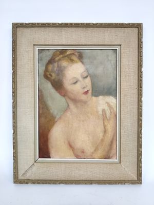 an image of a painting of a woman in a white dress