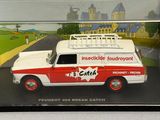display case with a red and white van in it on a white surface