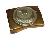 a metal belt buckle with a star on it