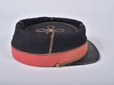 a black hat with a red band and a black hat with a red band