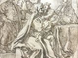 un dessin représentant un groupe de personnes assises autour d'une table