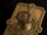 a gold doorknob with a lion head on it