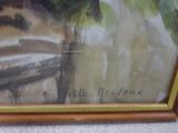 a picture of a painting of a woman sitting on a bench