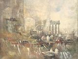 un tableau représentant un tableau d'une ville où il y a beaucoup de monde