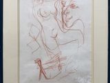 framed drawing of a man and a woman sitting on a bench