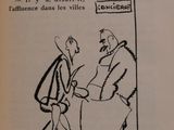 an old book with a drawing of a man shaking hands with another man