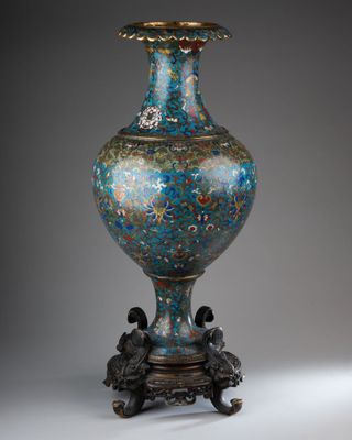 chinese cloise enamel vase on stand, 19th century