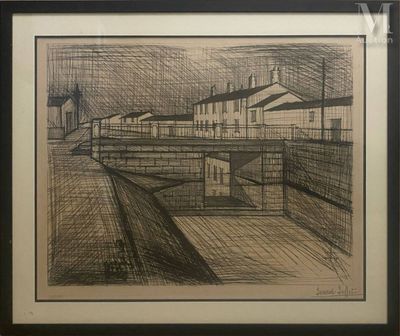 an image of a drawing of a train crossing a bridge over a river