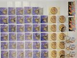 a picture of a collection of stamps on a table