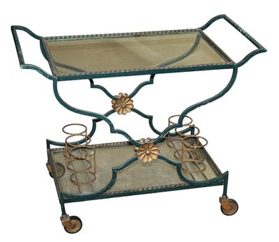 an image of a metal and glass serving cart