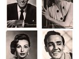 several black and white photos of a man and woman posing for a picture