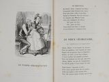an open book with a picture of a woman and a man sitting on a bench