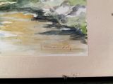 a picture of a painting of a river in the woods