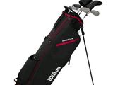 a close up of a bag of golf clubs on a white background
