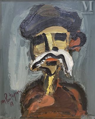une peinture à l'huile représentant un homme moustachu et coiffé d'un chapeau