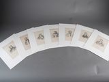six drawings of a man and a woman are arranged in a row