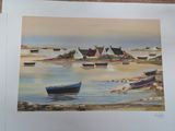 a picture of a painting of a boat in the water