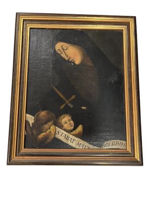 an image of a painting of a woman holding a child in her lap