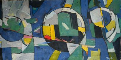 une peinture accrochée au mur d'un immeuble sur laquelle figure une horloge