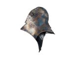 an image of a helmet made of metal on top of a white surface