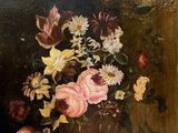 peinture d'un vase de fleurs sur une table dans une pièce