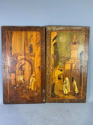 paire de panneaux en bois peints à la main d'origine chinoise, datant du XIXe siècle