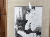 une photo d'un dessin représentant une femme nue sur un chevalet