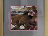 painting of a woman laying on a bed with flowers in her hair