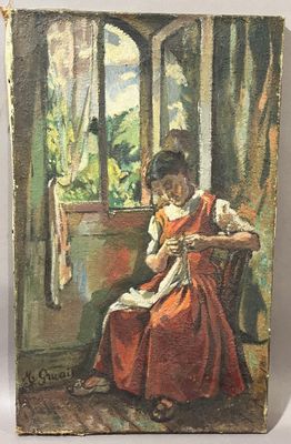 une image d'un tableau représentant une femme assise sur une chaise