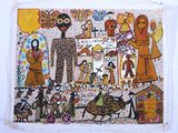 an image of a painting of people and animals on a white surface