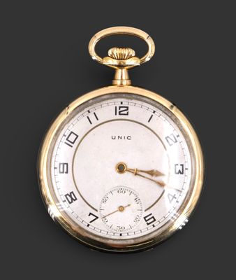 UNIC. Montre à gousset en or jaune 18K avec trotteuse à 6h.