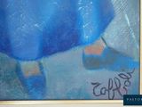 a painting of a woman holding a blue umbrella
