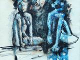 a painting of two people sitting next to each other