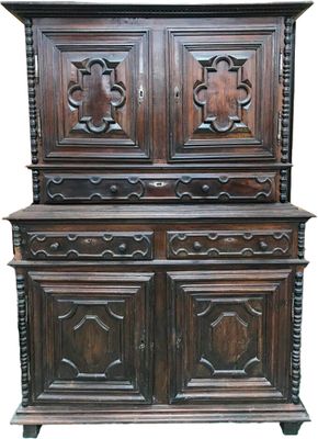 an image of a wooden cabinet with two doors on top of it