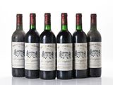 six bouteilles de vin sont alignées sur une surface blanche