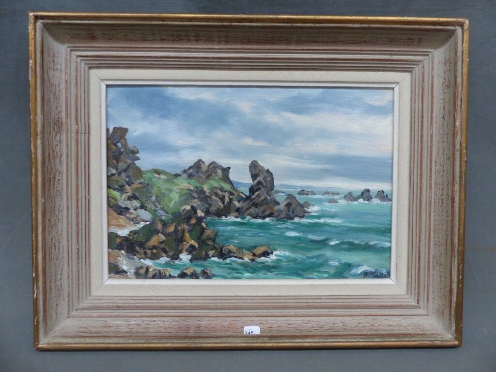 Robert PLANES (XX) La pointe du Diben Huile sur toile signée en bas à droite, située au dos. 24 x 37 cm