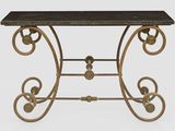table console en fer forgé avec plateau en marbre noir