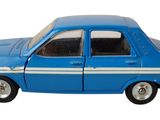 une petite voiture bleue et blanche sur fond blanc