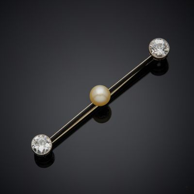 Broche barrette en  platine 850 millièmes et or 750 millièmes, sertie 