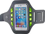 a close up of a cell phone in a sports armband