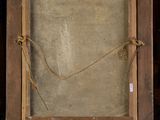 an old picture of a painting on a easel with a rope around it