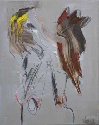 an image of a painting of a woman with a bird on her head