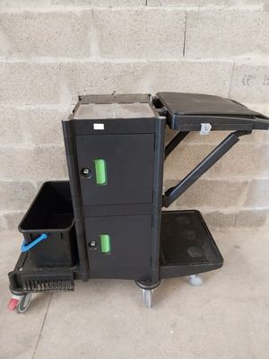 an image of a black filing cabinet and a trash can