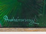 a picture of a painting of a ladybug on a green background