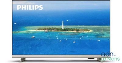 une télévision sur laquelle on voit, au centre de l'écran, l'image d'une petite île